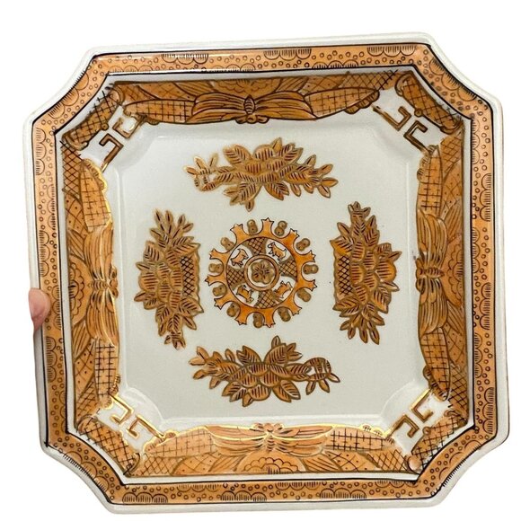 Andrea by Sadek Square Plate • Orange + Gold Trim • Asian-Inspired Tray - Picture 10 of 10